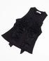 Black sheer mesh top with ruched front, front view