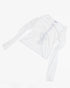 white longsleeve top with ruched sleeves and back print