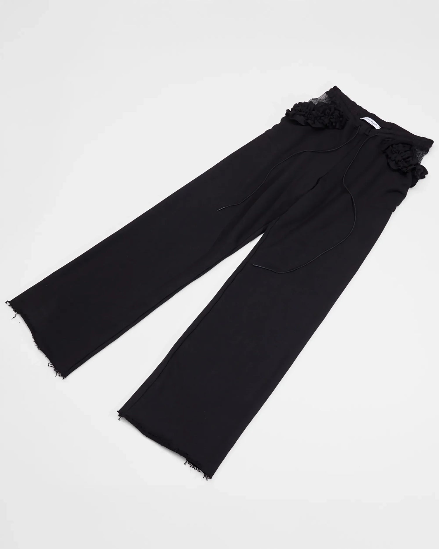 loose fit black joggers with lace and ruching detail