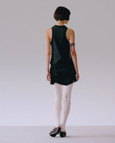 Back view of black top with shirring detail