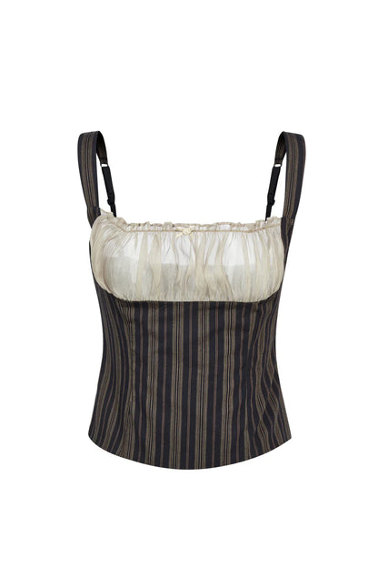 Stripe Pattern Milkmaid Top