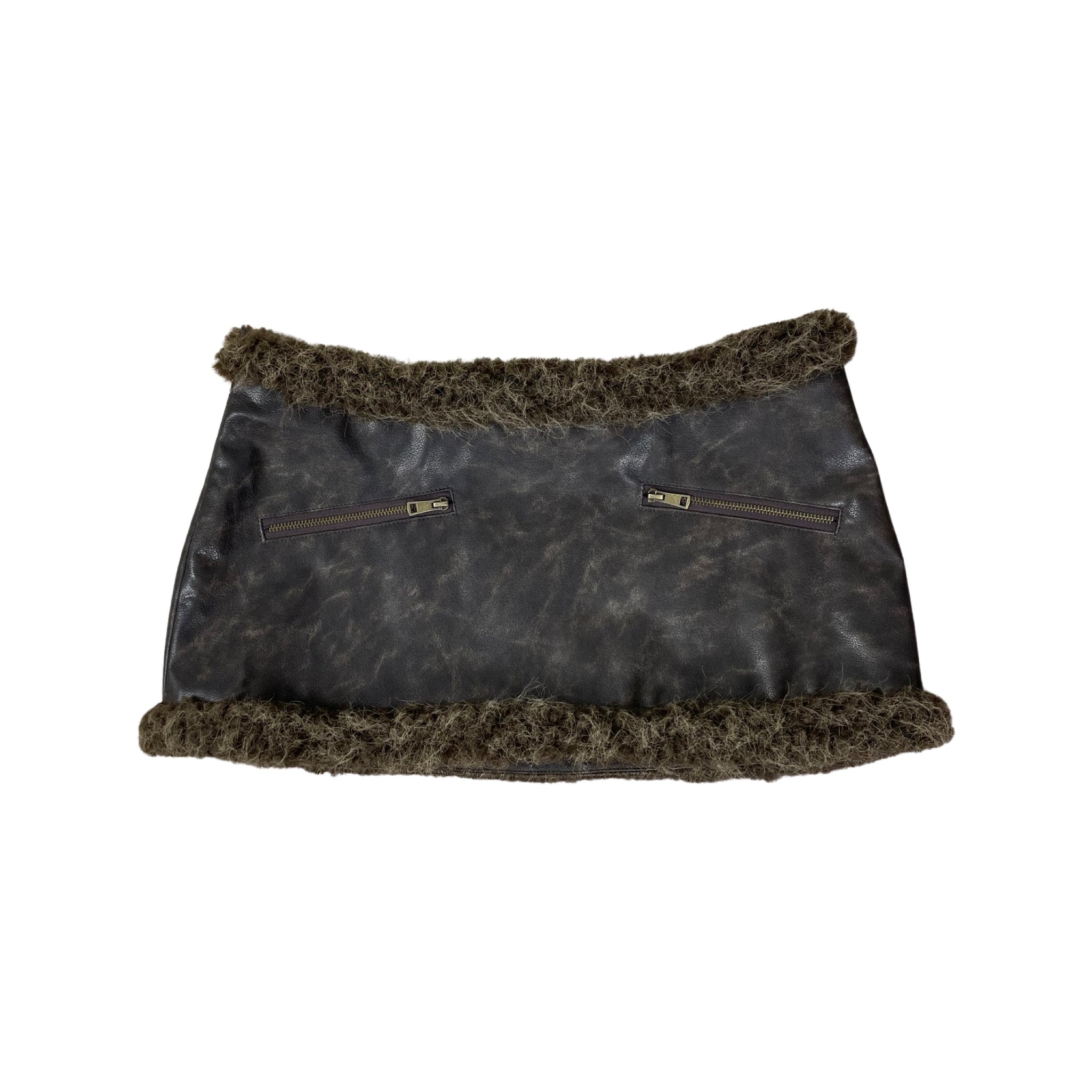 Fur Trim Faux Leather Micro Mini Skort