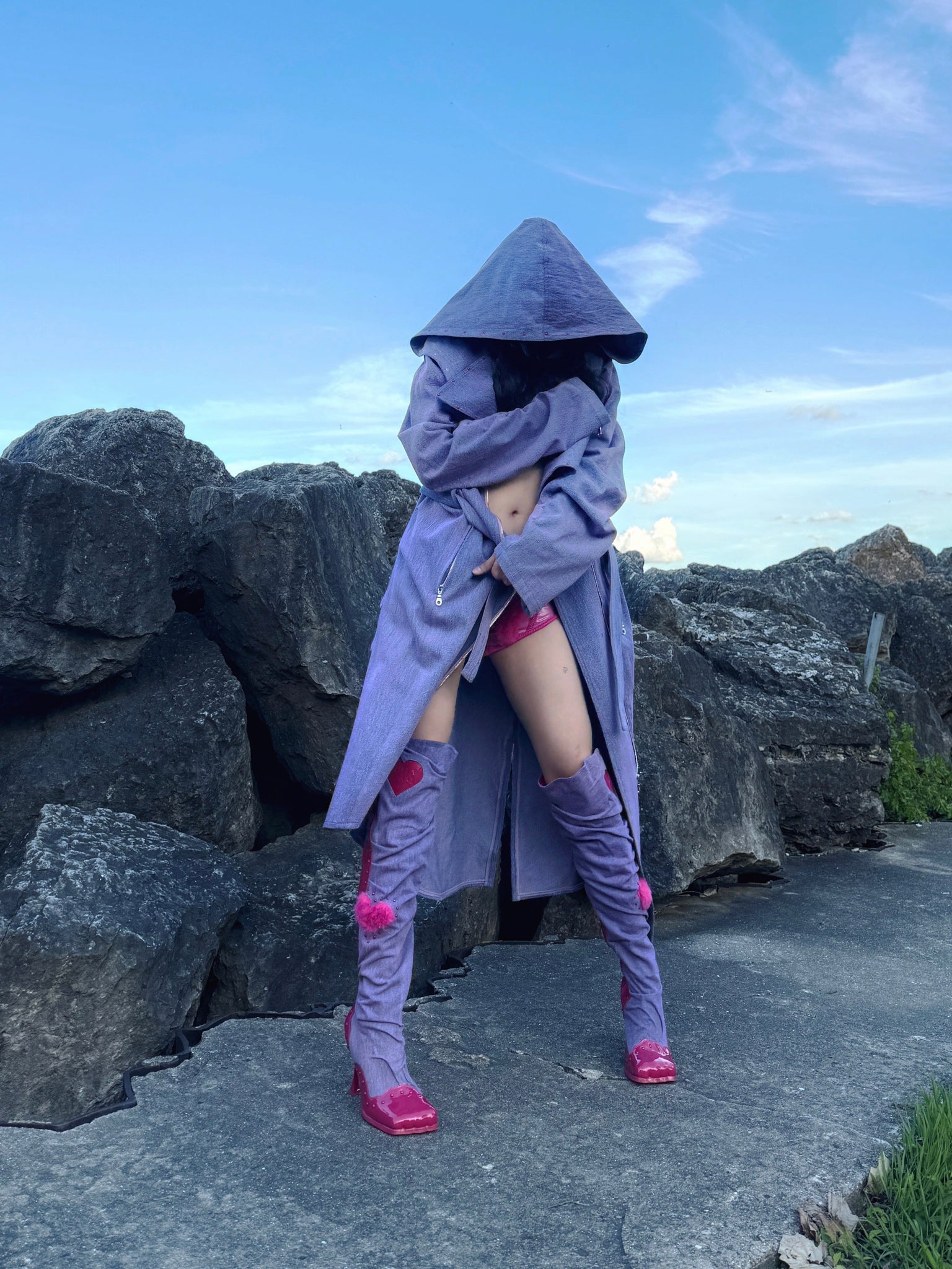 Purple knee lenghth fall jacket