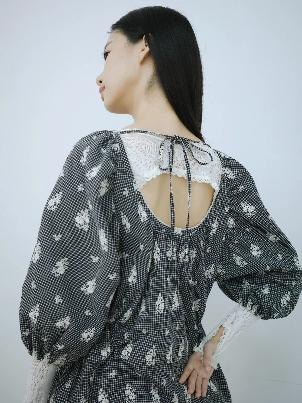 Rochelle Puff Sleeve Blouse - Embroidered Check