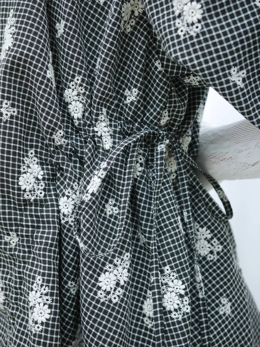 Rochelle Puff Sleeve Blouse - Embroidered Check