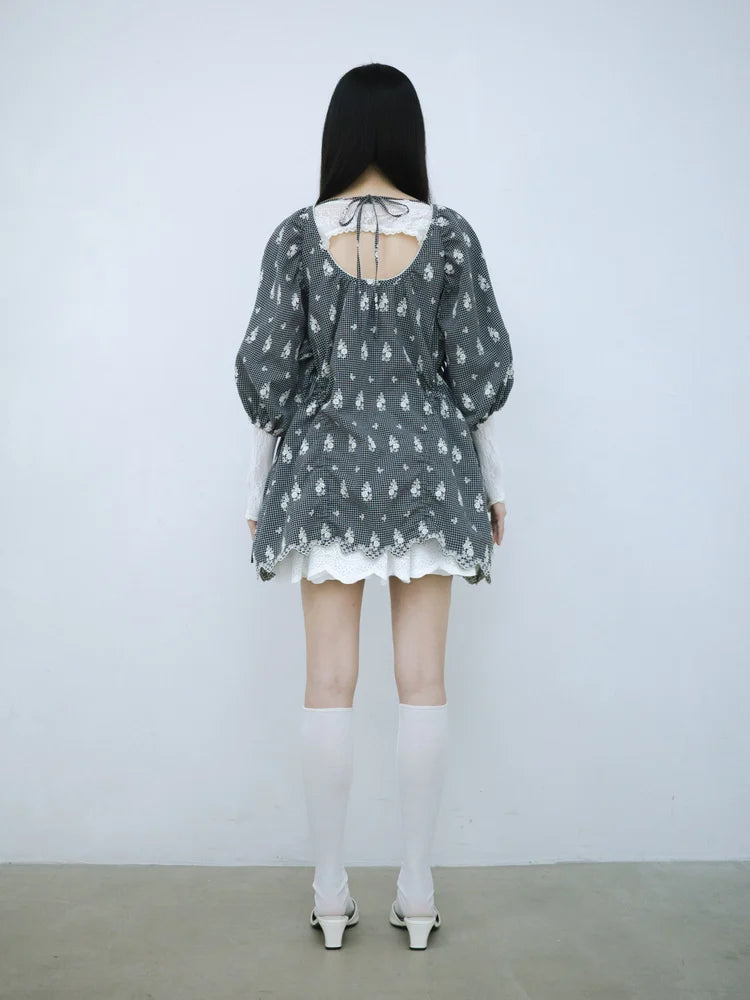 Rochelle Puff Sleeve Blouse - Embroidered Check