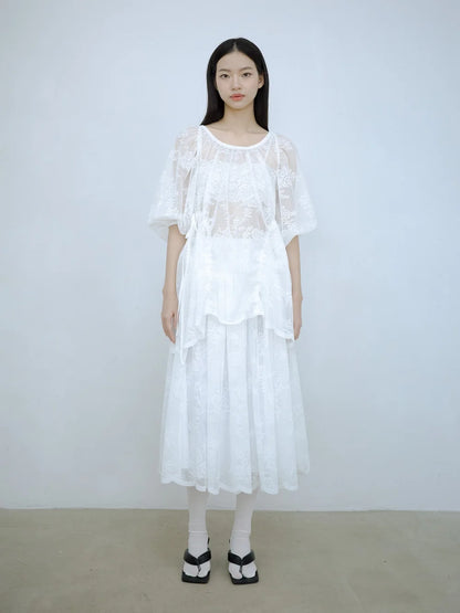 Rochelle Puff Sleeves Blouse - White Lace