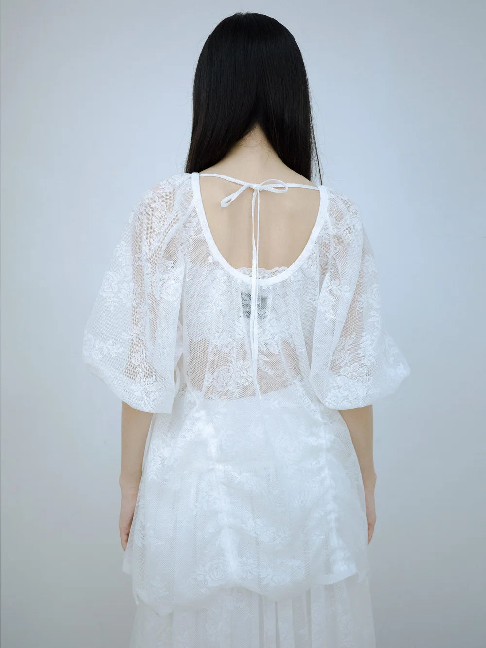 Rochelle Puff Sleeves Blouse - White Lace