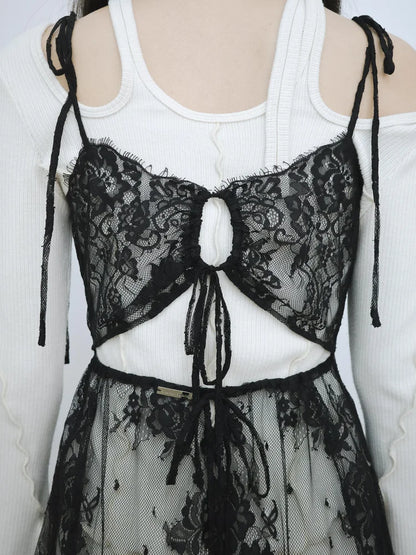 Simone Open-Back Slip Dress - Black Lace