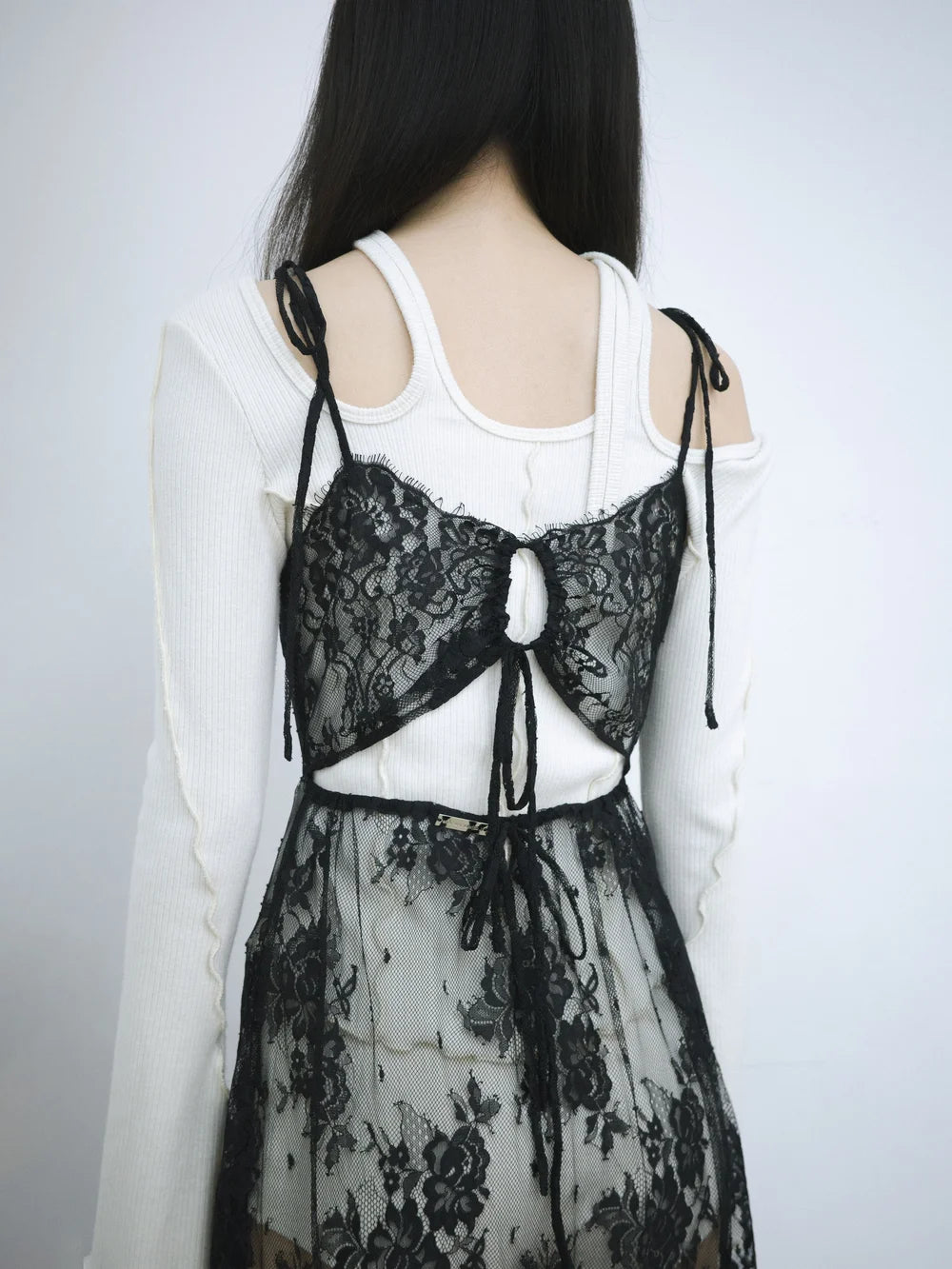 Simone Open-Back Slip Dress - Black Lace