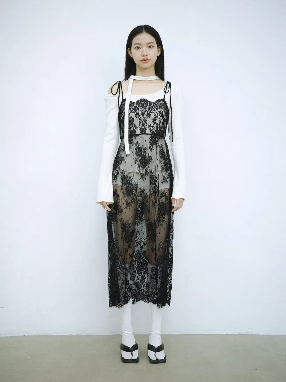 Simone Open-Back Slip Dress - Black Lace