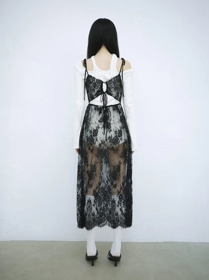 Simone Open-Back Slip Dress - Black Lace