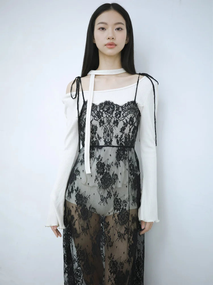Simone Open-Back Slip Dress - Black Lace