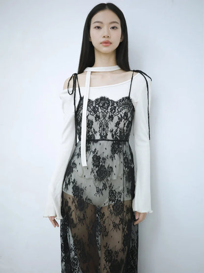 Simone Open-Back Slip Dress - Black Lace
