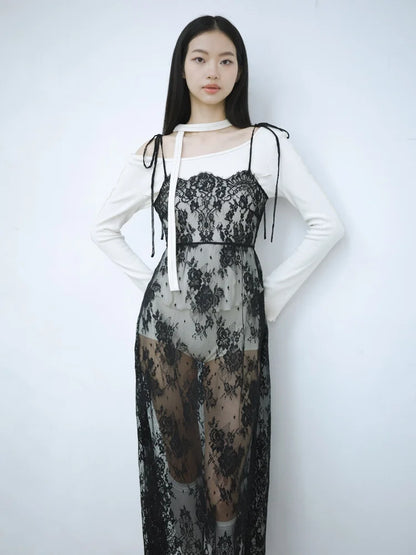 Simone Open-Back Slip Dress - Black Lace