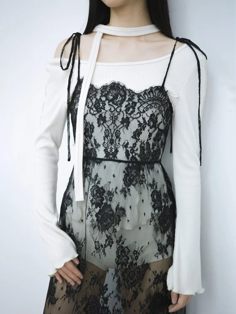 Simone Open-Back Slip Dress - Black Lace