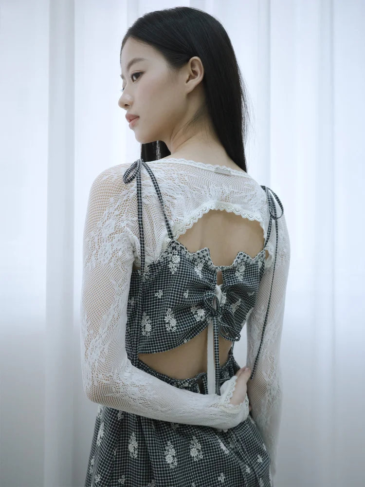 Simone Open-Back Slip Dress - Embroidered Check