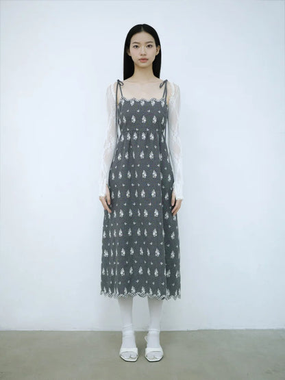 Simone Open-Back Slip Dress - Embroidered Check