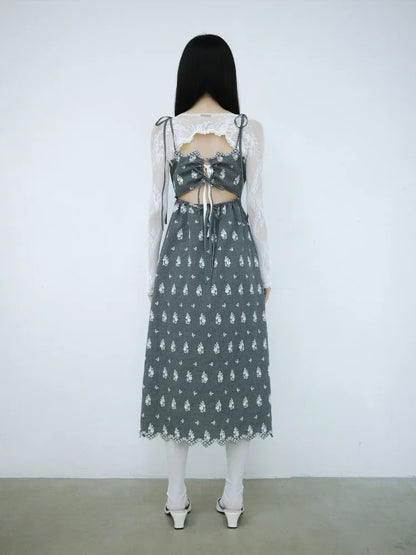 Simone Open-Back Slip Dress - Embroidered Check