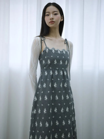 Simone Open-Back Slip Dress - Embroidered Check
