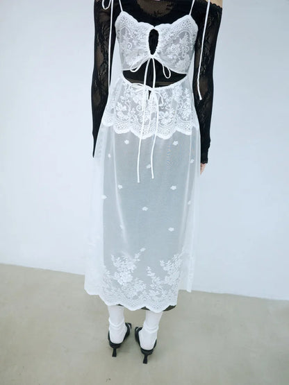 Simone Open-Back Slip Dress - White Lace