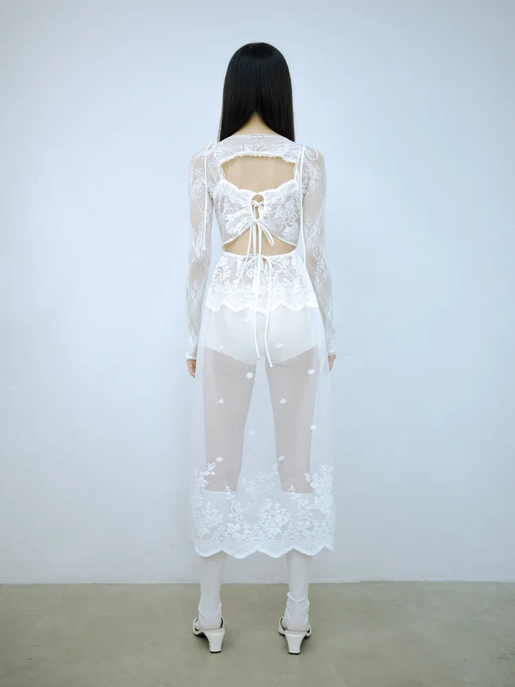 Simone Open-Back Slip Dress - White Lace