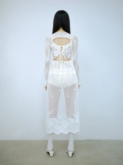 Simone Open-Back Slip Dress - White Lace
