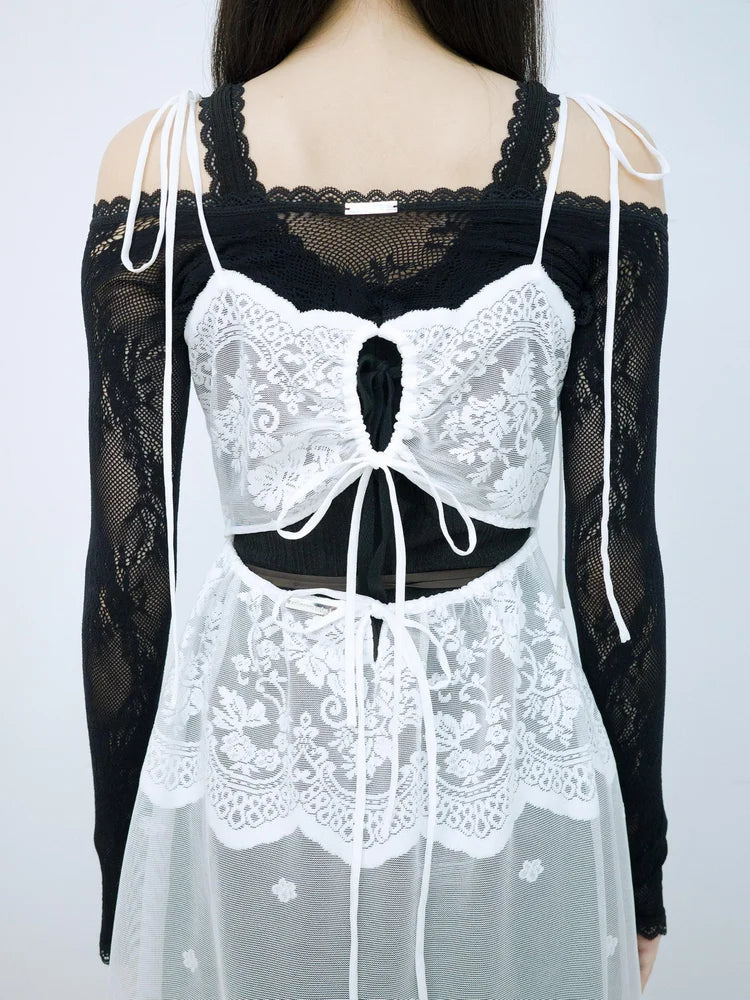 Simone Open-Back Slip Dress - White Lace