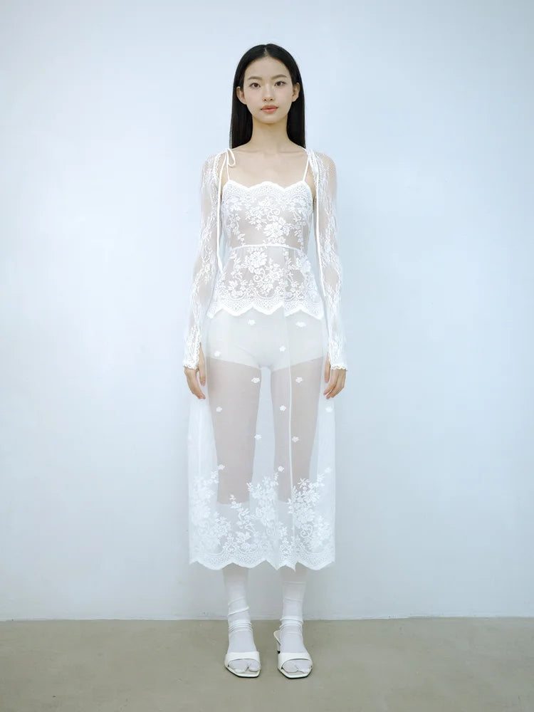 Simone Open-Back Slip Dress - White Lace