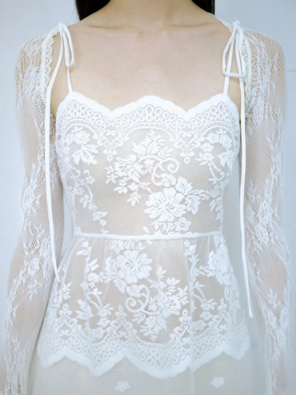 Simone Open-Back Slip Dress - White Lace