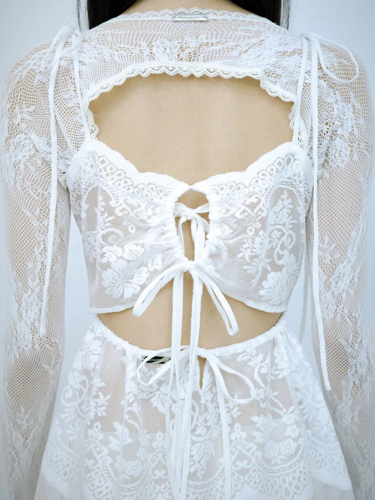 Simone Open-Back Slip Dress - White Lace