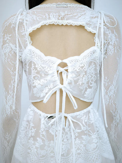 Simone Open-Back Slip Dress - White Lace