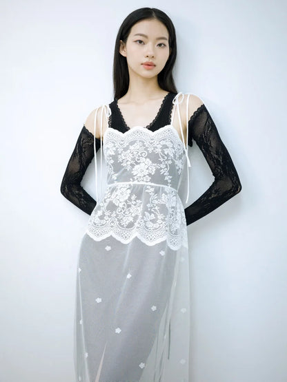 Simone Open-Back Slip Dress - White Lace