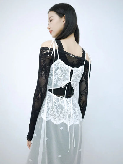 Simone Open-Back Slip Dress - White Lace