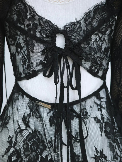 Sia Asymmetric Open-Back Camisole - Black Lace