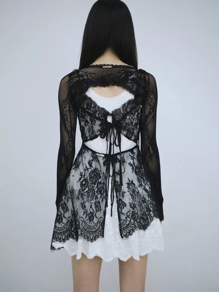 Sia Asymmetric Open-Back Camisole - Black Lace