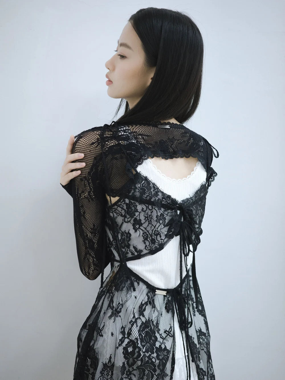 Sia Asymmetric Open-Back Camisole - Black Lace