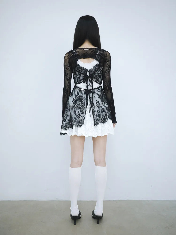 Sia Asymmetric Open-Back Camisole - Black Lace