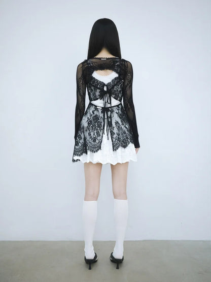 Sia Asymmetric Open-Back Camisole - Black Lace