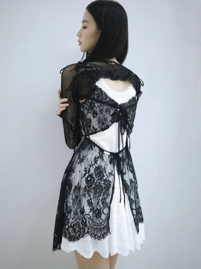 Sia Asymmetric Open-Back Camisole - Black Lace