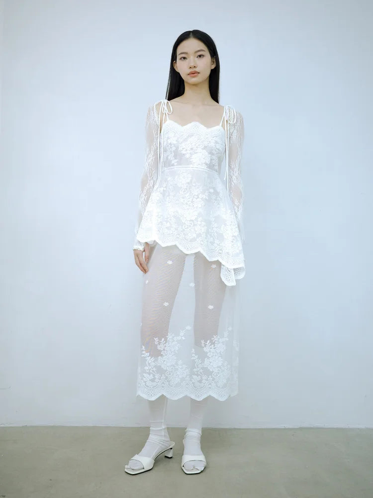 Sia Asymmetric Open-Back Camisole - White Lace