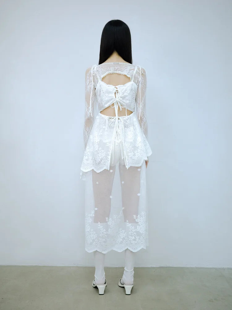 Sia Asymmetric Open-Back Camisole - White Lace