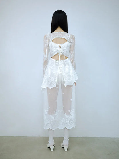 Sia Asymmetric Open-Back Camisole - White Lace