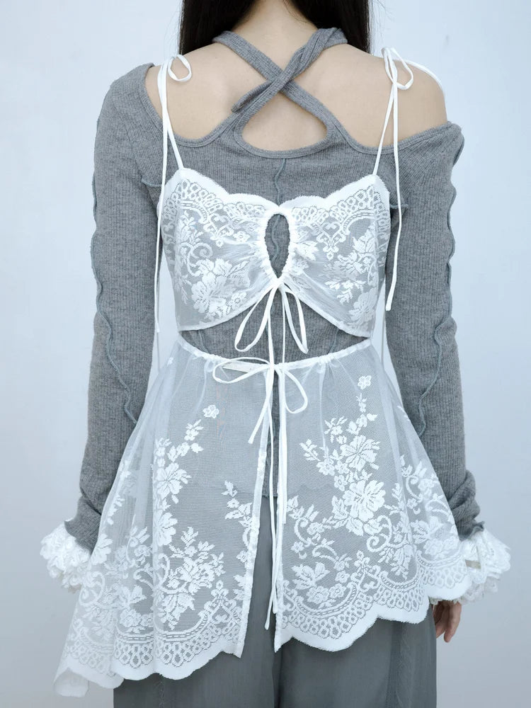 Sia Asymmetric Open-Back Camisole - White Lace