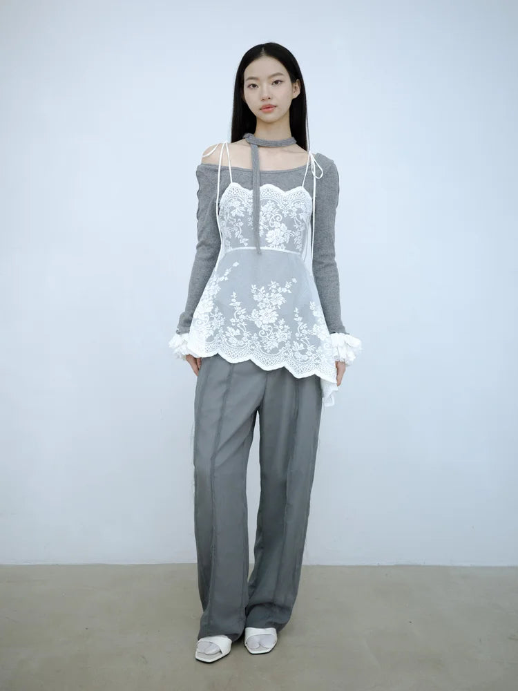 Sia Asymmetric Open-Back Camisole - White Lace