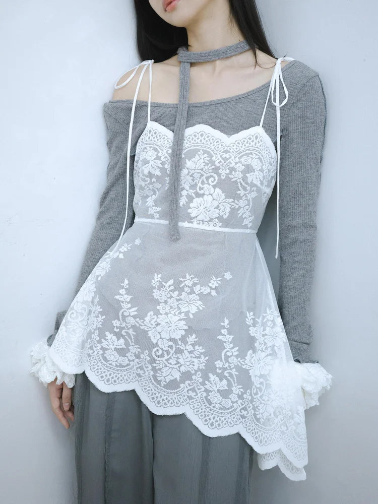 Sia Asymmetric Open-Back Camisole - White Lace