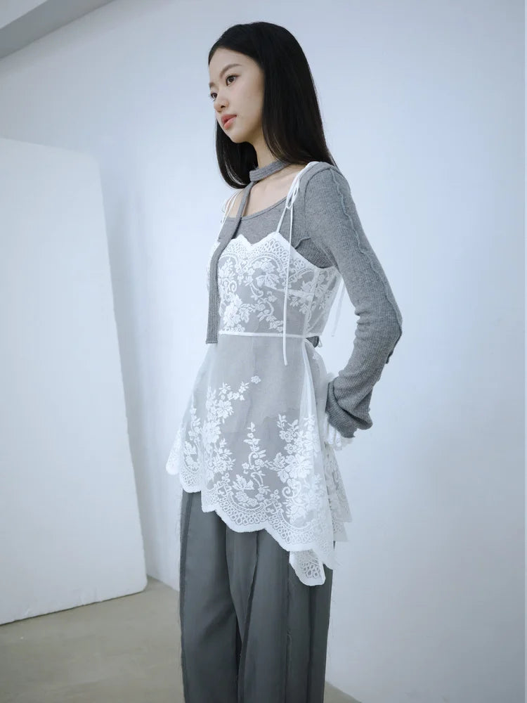 Sia Asymmetric Open-Back Camisole - White Lace