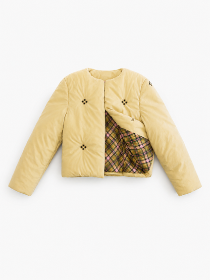Diamond Studded Velveteen Puffer Jacket Cream Yellow