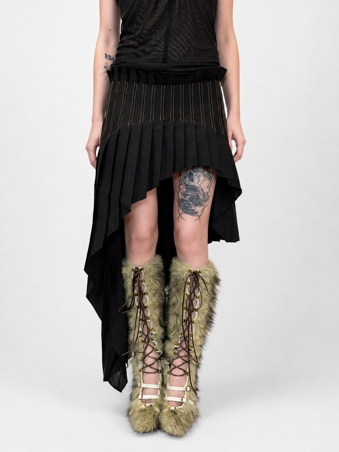 Asymmetrical Pleated Office Skirt Black