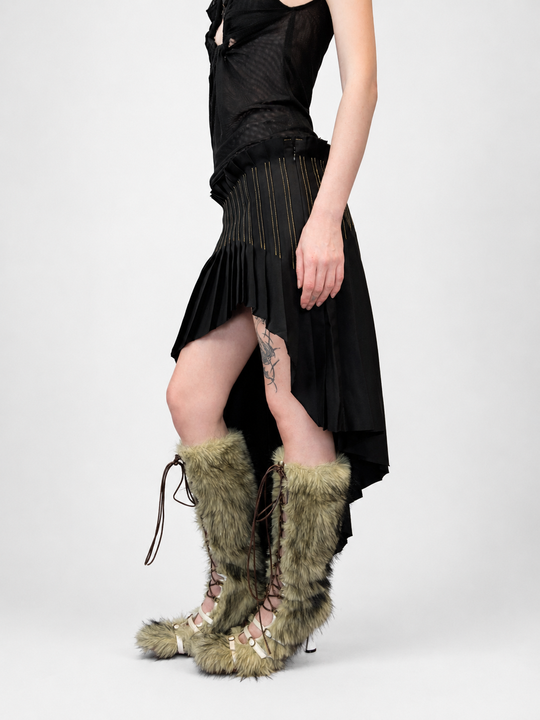 Asymmetrical Pleated Office Skirt Black